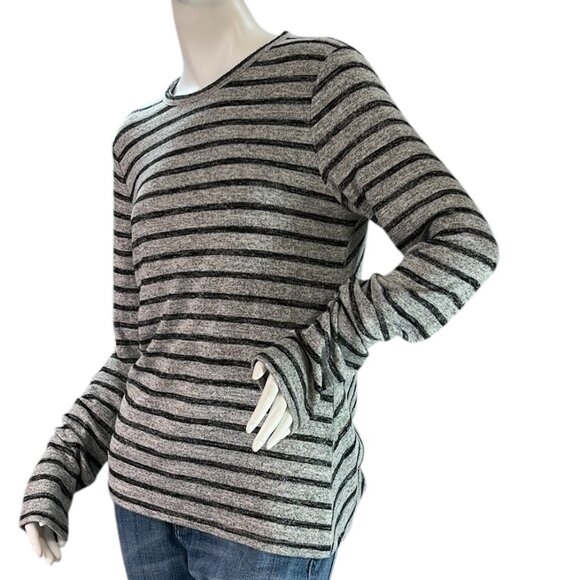 Rag & Bone Striped Slim Long-Sleeve Crewneck Top Directional Stripes Size L - Picture 2 of 9